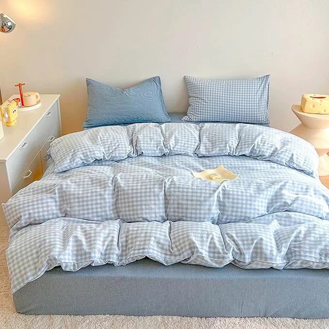 Natural BOLINLIVING Gingham Duvet Cover Full Size Microfiber Bedding Set Reusable