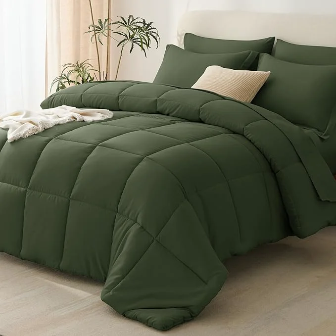Outstanding CozyLux Queen Comforter Set Olive Green Dependable