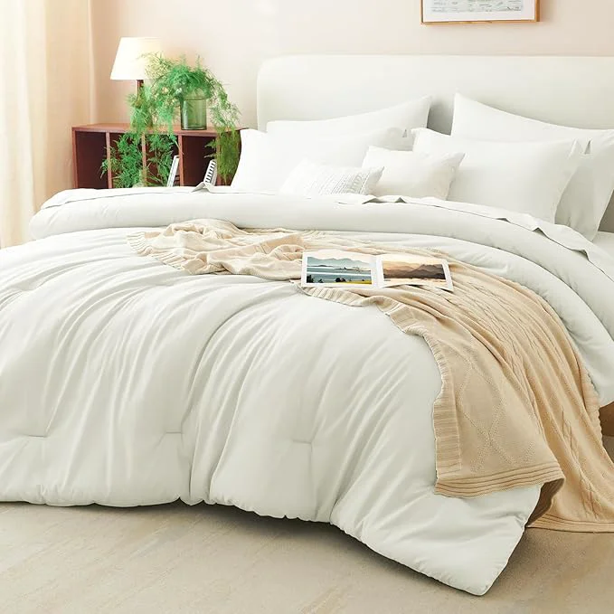 World-Class CozyLux King Size Comforter Set Ivory 7 Pieces Bed in a Bag King Comforter Set Exclusive