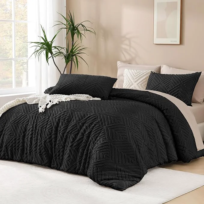 Top-Quality Andency Oversized King Comforter Set 120”x98” 3 Pieces Black Soft Boho Elite