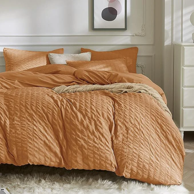 Flexible JELLYMONI Burnt Orange Duvet Cover Full Size Soft Breathable Seersucker Duvet Fashionable