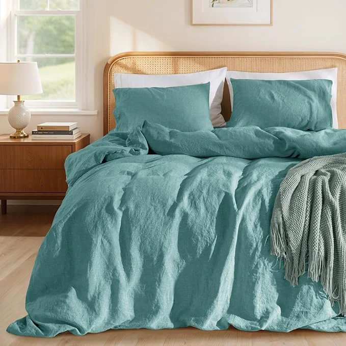 Elite LBRO2M France Linen Duvet Cover Set King Size 3 Pcs Natural Flax Comforter Contemporary