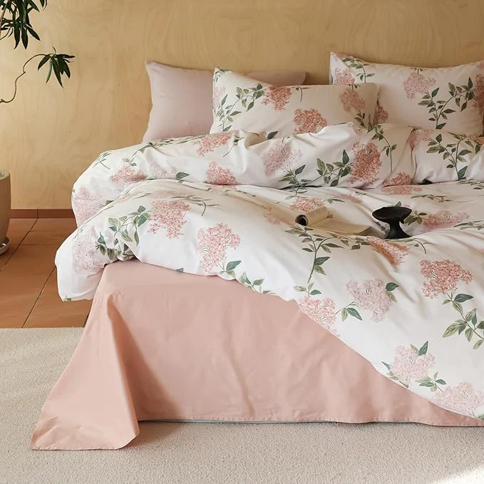 Comfortable MKXI Flower Duvet Cover Girl Duvet Cover Full Pink Lilac Floral White Print Trendy