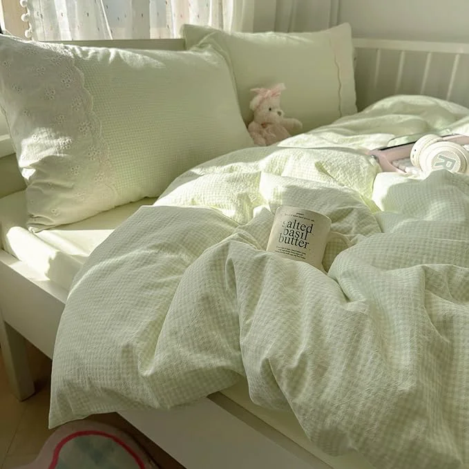 Optimized mixinni Green White Gingham Duvet Cover Twin XL Size Organic