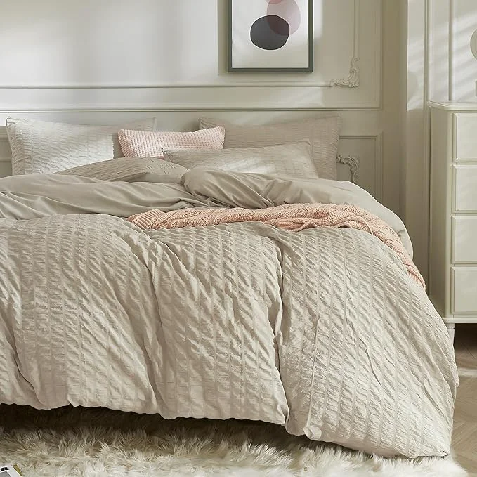 Healthy JELLYMONI Light Khaki Duvet Cover Twin Size Soft Breathable Seersucker Duvet Responsible