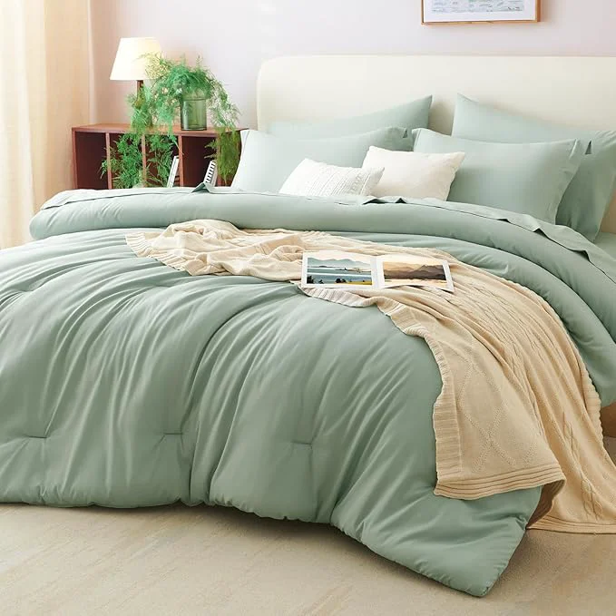 Long-Lasting CozyLux California King Comforter Set Sage Green 7 Pieces Cal King Bed in a Detailed