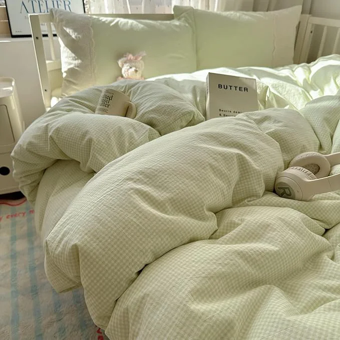 Versatile MKXI Mint Green Gingham Duvet Cover Set King Original Design