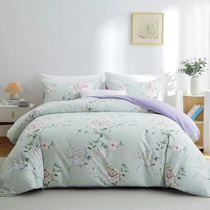 Smart BOLINLIVING Floral Duvet Cover Queen Size 3 Pieces Flower Duvet Cover Practical