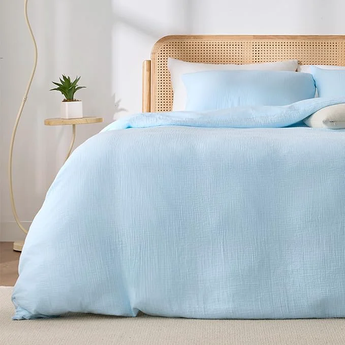 Easy-to-Use Blue Duvet Cover Queen Size Sandwashed Cotton Soft Queen Duvet Cover Set Crafted