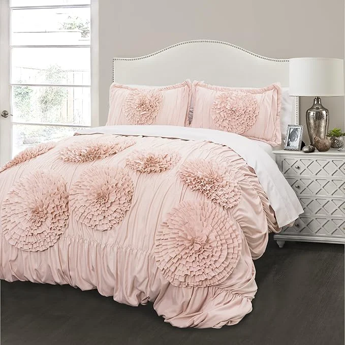 Crafted Lush Decor Serena Comforter Set 3 Piece Set Full Queen Blush Selected