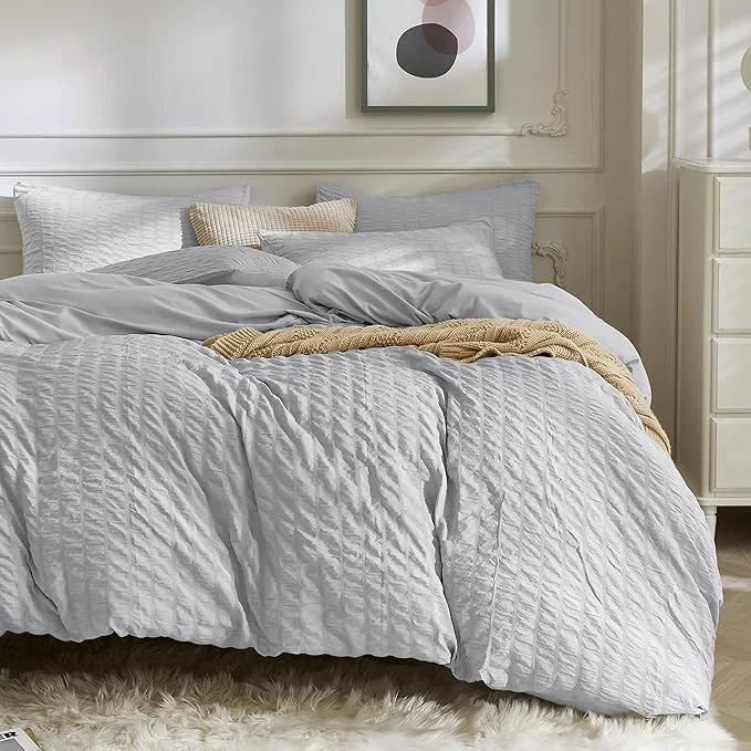 Quality JELLYMONI Light Grey Duvet Cover King Size Soft Breathable Seersucker Duvet Consistent