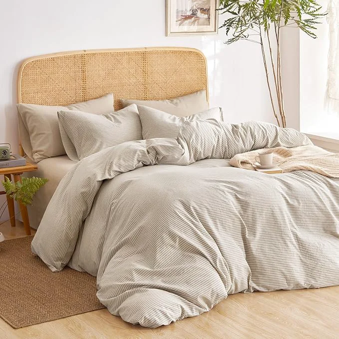 Organic Wake In Cloud – Striped Cotton Duvet Cover Set Washed Cotton Textured Smart