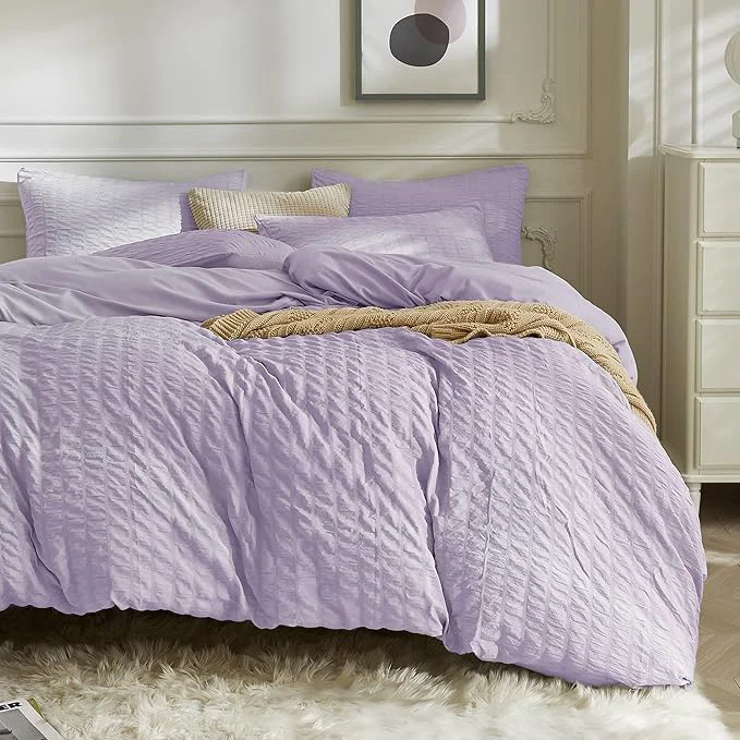 Trusted JELLYMONI Light Purple Duvet Cover King Size Soft Breathable Seersucker Duvet Proven