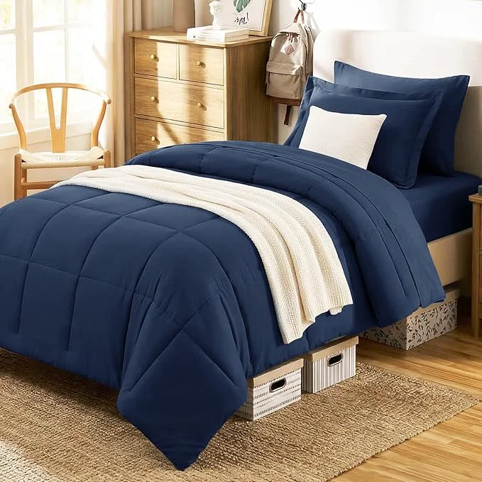 Certified CozyLux Twin XL Comforter Set Navy Blue Pure