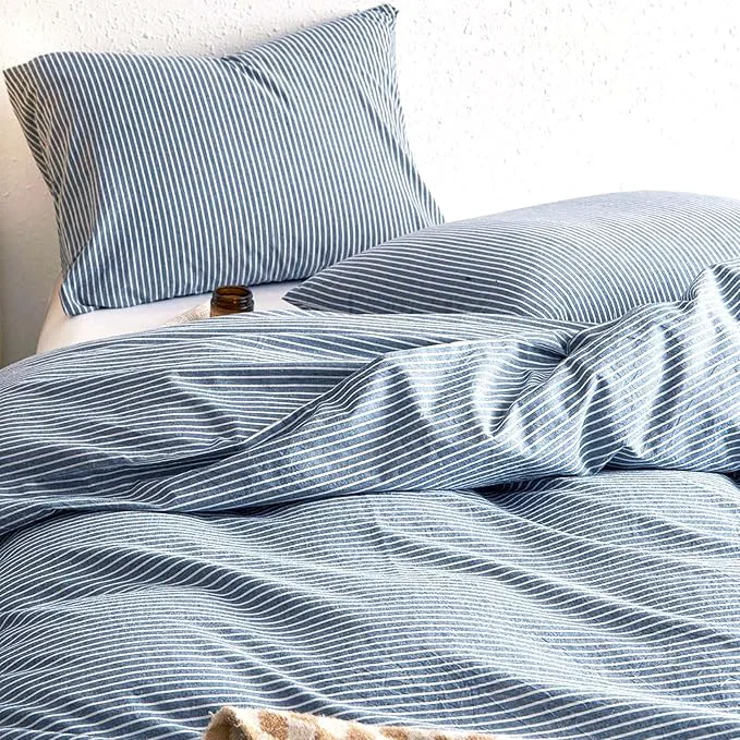 Artisan Wake In Cloud – Striped Cotton Duvet Cover Set Washed Cotton Textured Crafted