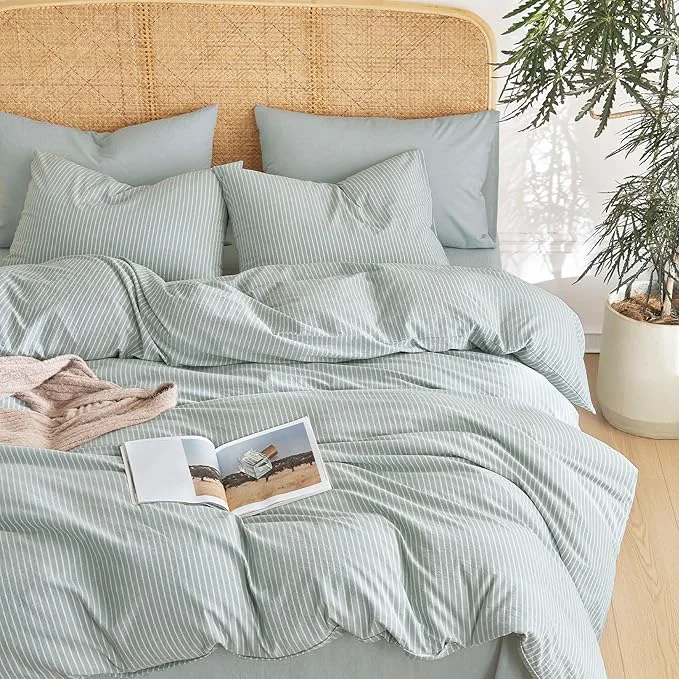 World-Class Wake In Cloud – Striped Cotton Duvet Cover Set Washed Cotton Textured Trusted