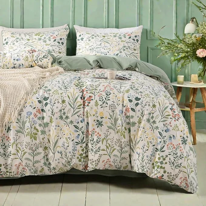 Dependable Mixinni Sage Green Floral Duvet Cover Set Breathable