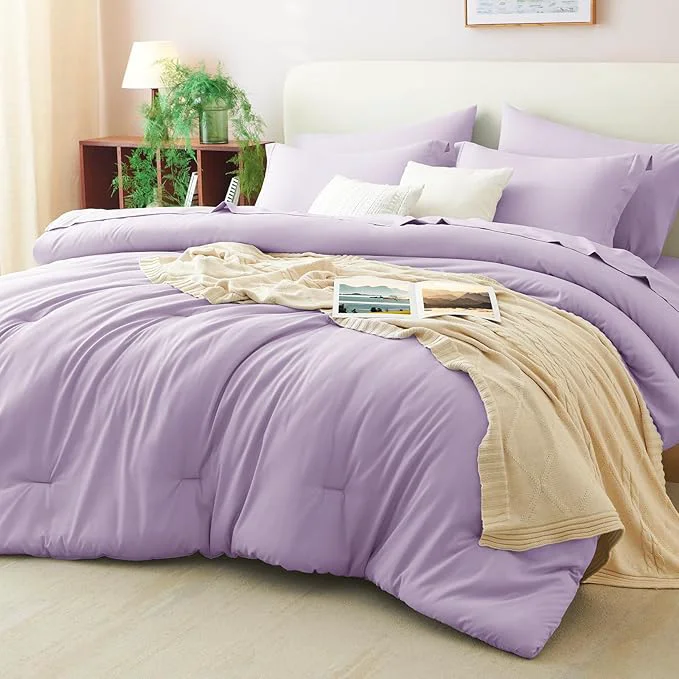 Selected CozyLux Queen Comforter Set Lavender 7 Pieces Bed in a Bag Queen Comforter Set User-Friendly