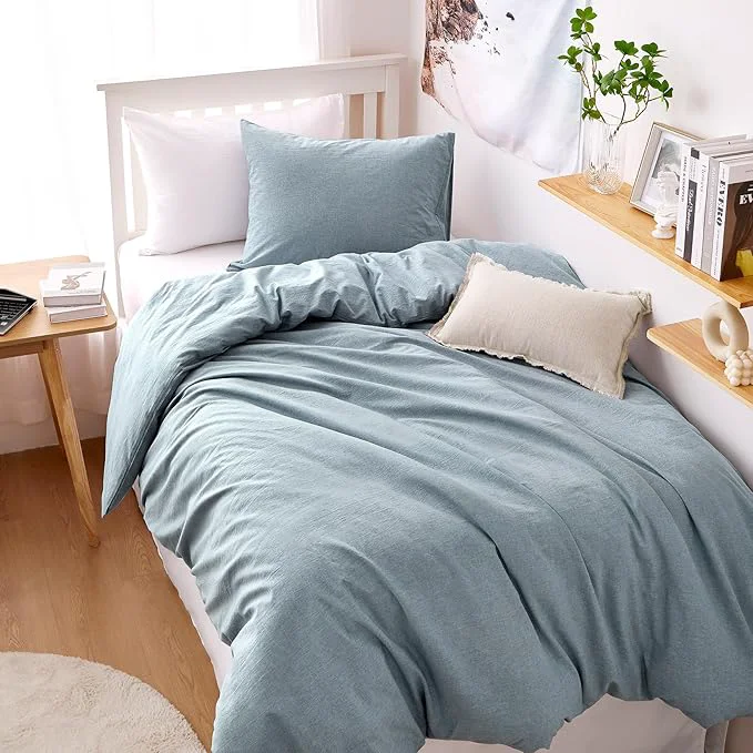 Functional Wake In Cloud – Cotton Duvet Cover Set Twin Size Light Denim Blue Innovative