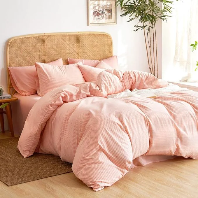 Recyclable Wake In Cloud – Striped Cotton Duvet Cover Set Washed Cotton Textured Artisan