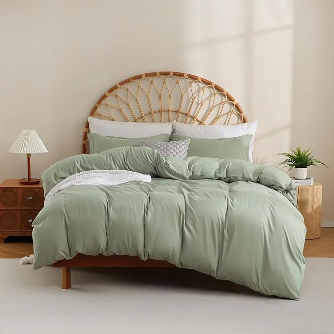 Relaxed JSD Sage Green Duvet Cover Set Full Size 3 Piece Duvet Cover High-End