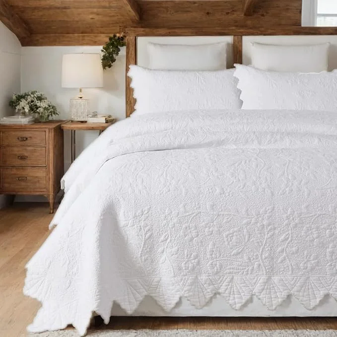 High-Grade Brandream White Quilts Set Queen Size Bedspreads Cottagecore Farmhouse Bedding Sophisticated