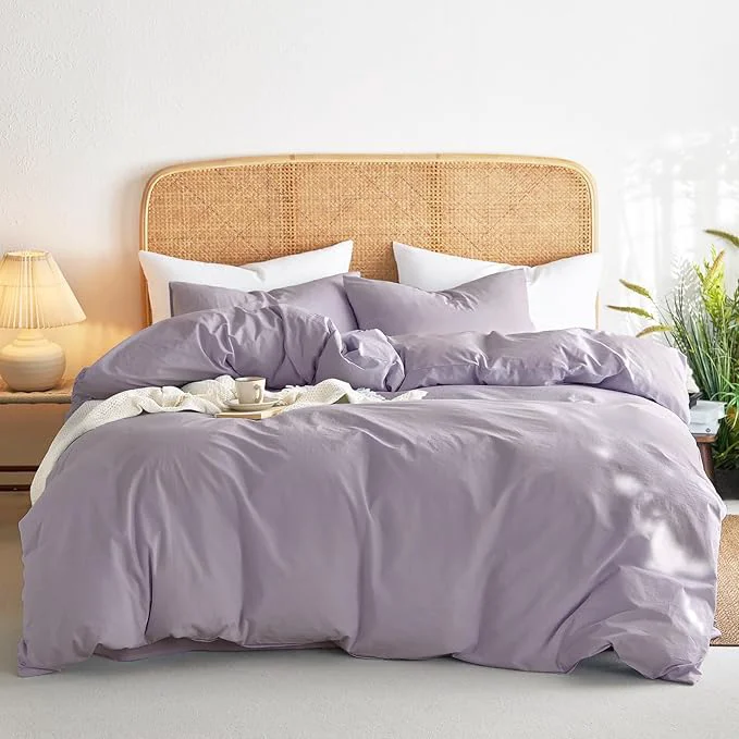 Elegant Wake In Cloud – Cotton Duvet Cover Set Twin Size Light Purple Washed Specialty