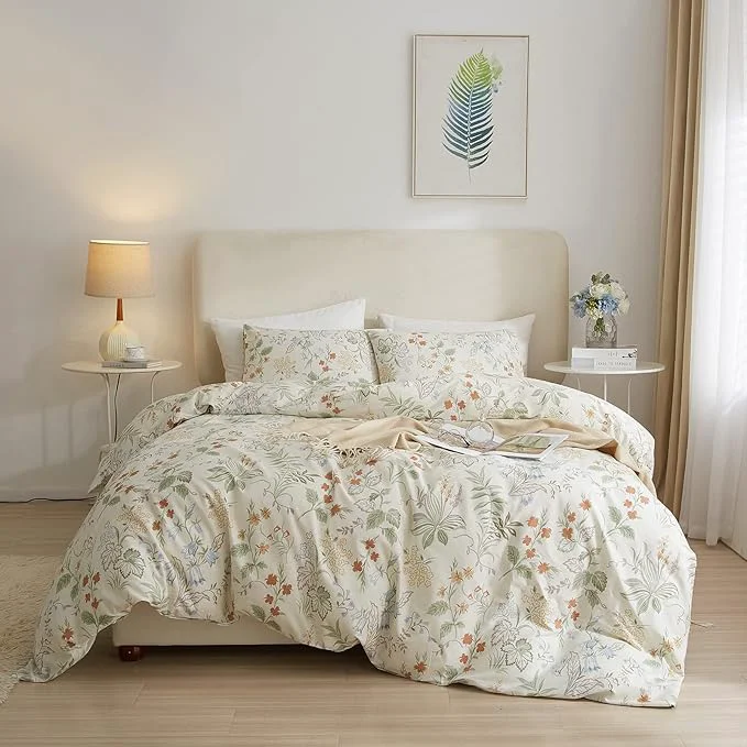 Convenient mixinni Floral Duvet Covers King Size Botanical Flower Leaf Printed on White High-Performance