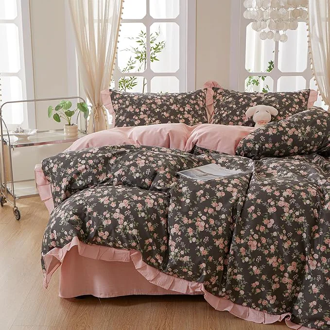 Refined mixinni Vintage Floral Duvet Cover Set Full Size – Cotton Ruffle Lace Safe
