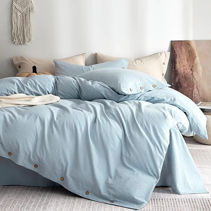 Flexible JELLYMONI Washed Cotton Duvet Cover Queen – Soft Breathable Linen-Look Comfortable