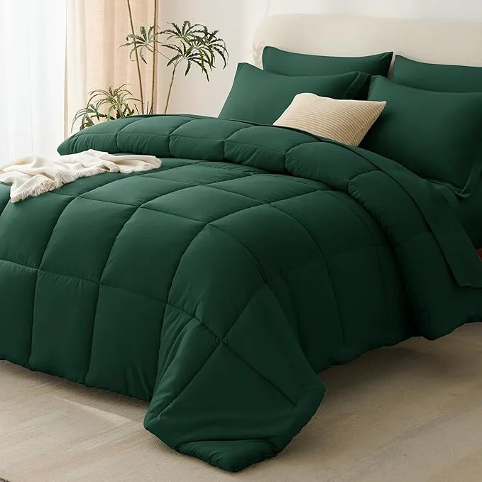 Solid CozyLux Oversized King Comforter Sets Emerald Green 7 Pieces Bed in a Bag High-Quality