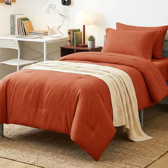World-Class CozyLux Twin XL Comforter Set Burnt Orange 5 Pieces Bed in a Bag Twin Extra High-Quality