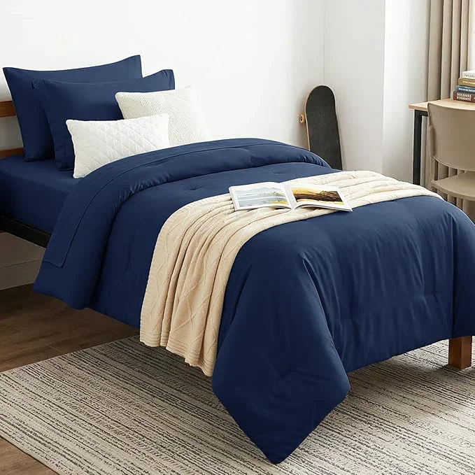 Original Design CozyLux Twin XL Comforter Set Navy Blue 5 Pieces Bed in a Bag Twin Extra Long Fashionable