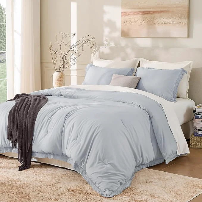 Smart Andency Light Grey Comforter Set Queen 3 Pieces Boho Tassel Lightweight Natural