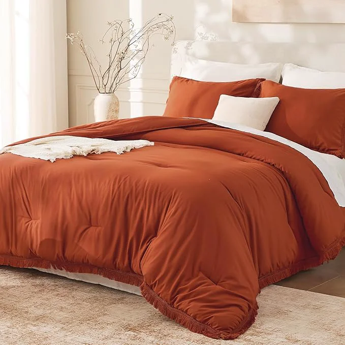 Flexible Andency Comforter Full Size Set Burnt Orange 3 Pieces Boho Terracotta Winter Authentic