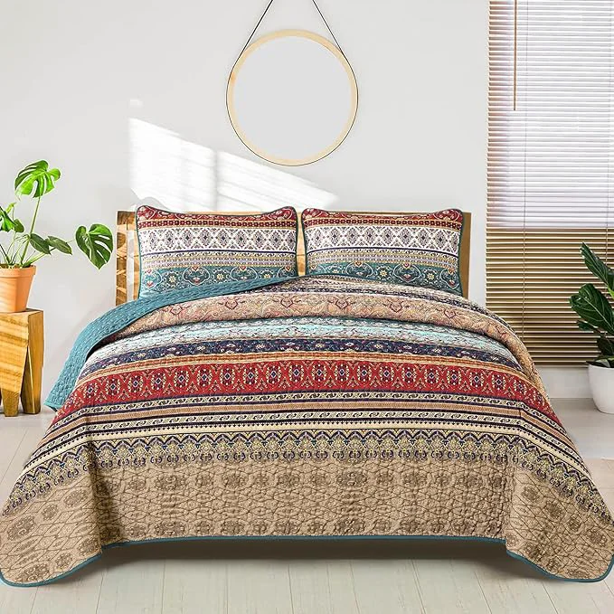 Green WONGS BEDDING Boho Quilt Set California King Lightweight Microfiber Bedspread Superior