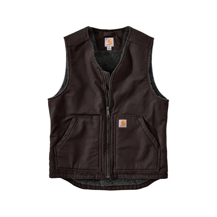Detailed Carhartt Men’s Dark Brown Washed Duck Sherpa-Lined Vest 2X Regular Elegant