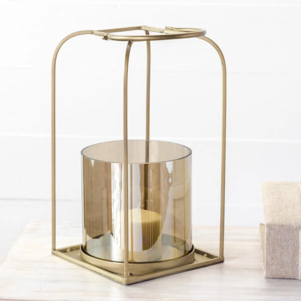 Convenient PD Home and Garden Gold Metal and Glass Lantern 13.8 Minimalist
