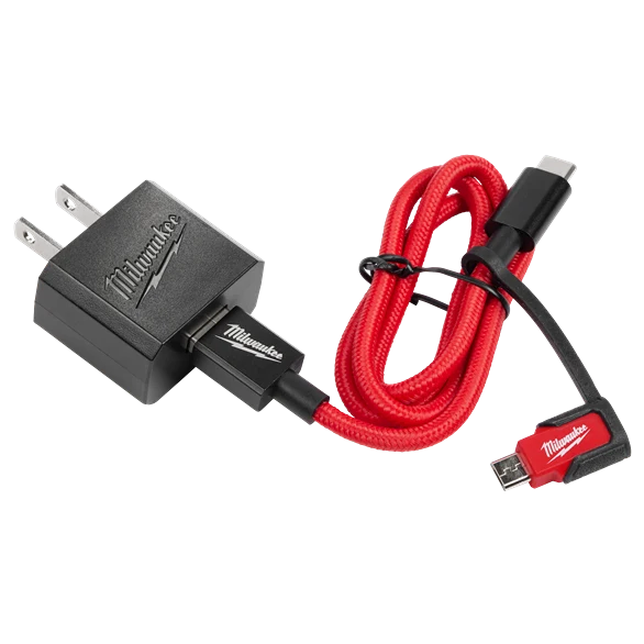 Expertly Made Milwaukee 3ft USB-C and 2.1A Wall Charger w Micro USB Adaptor Superior