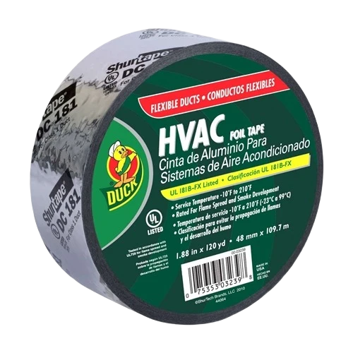 Enhanced Duck Brand Silver HVAC Foil Tape for Flexible Ducts 1.88 in. x 120 yd. Easy-to-Use