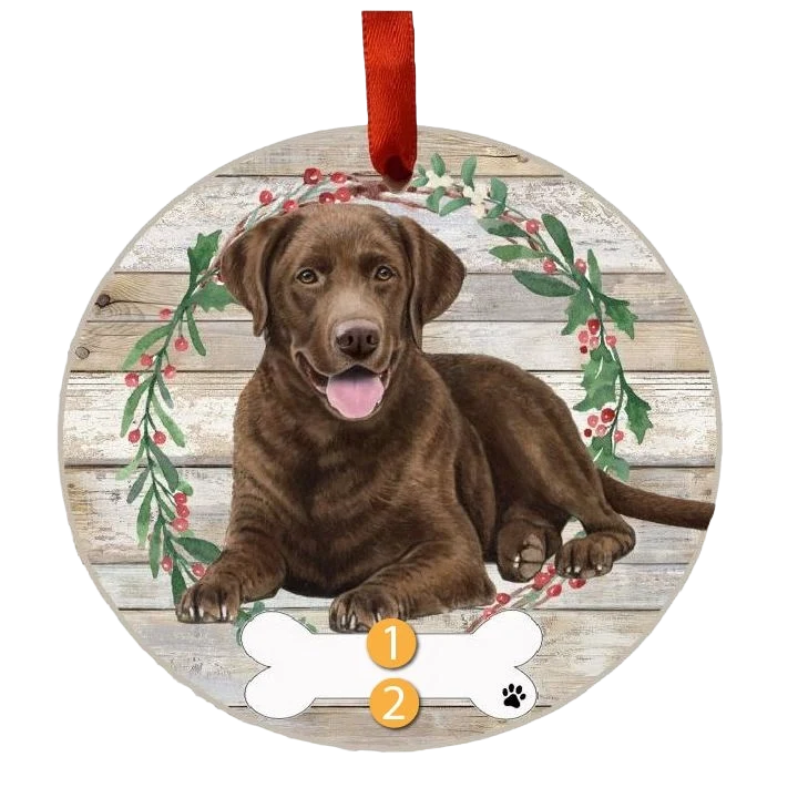Original E S Pets Personalized Chocolate Labrador Wreath Ornament Powerful