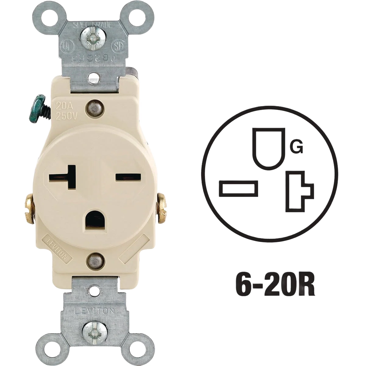 Premium Leviton 20 Amp Heavy-Duty Ivory Grounding Single Outlet Effective