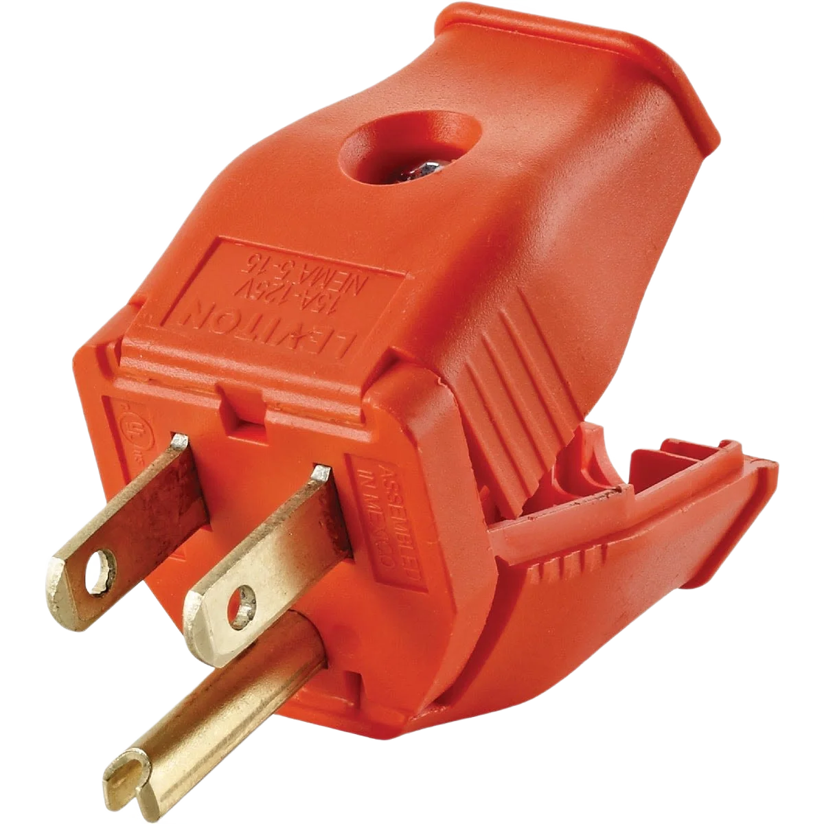 Traditional Leviton 15 Amp Orange Clamp Tight Cord Plug Green