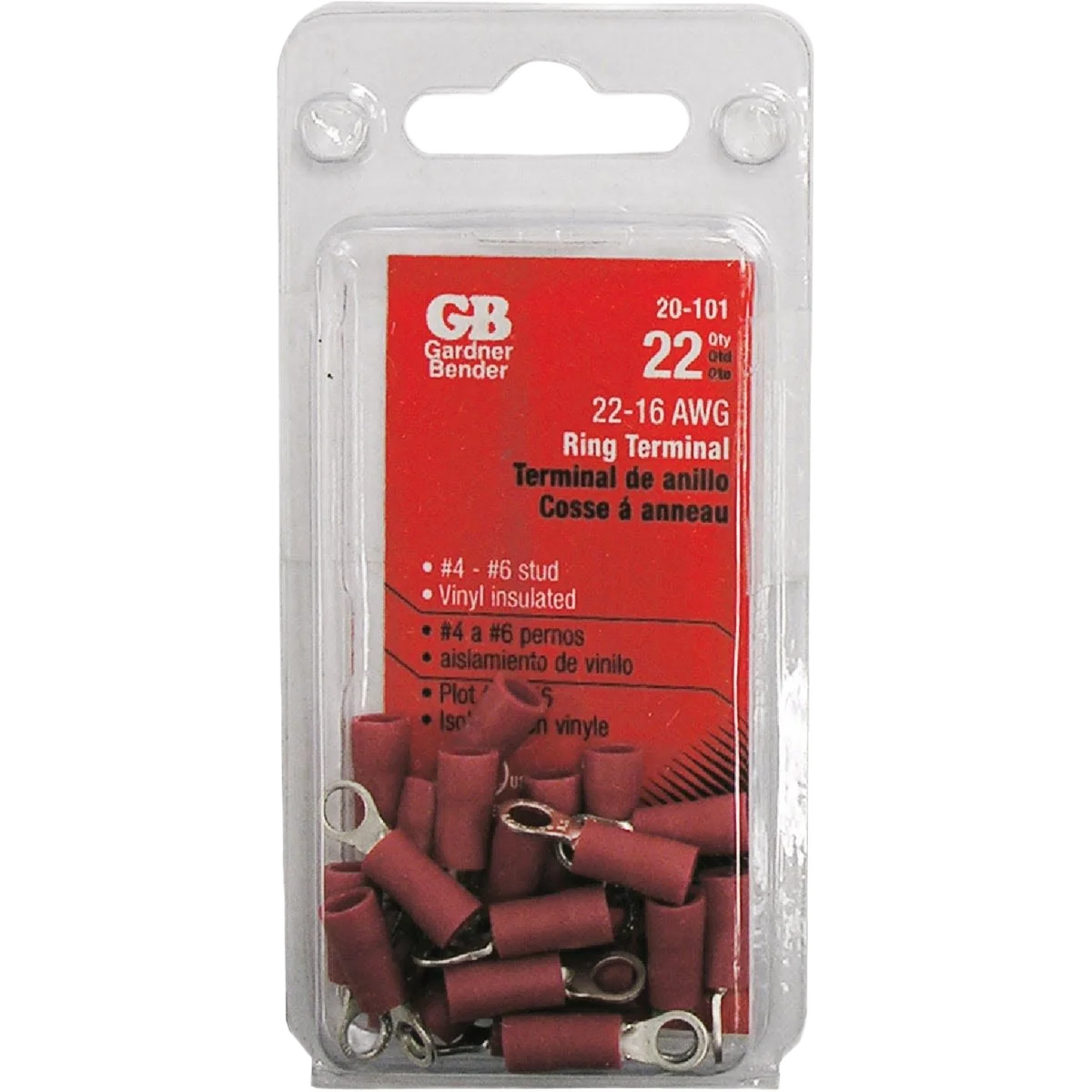 Reliable Gardner Bender 22 to 16 AWG 4 to 6 Vinyl-Insulated Barrel Ring Terminal 22-Pack Fast