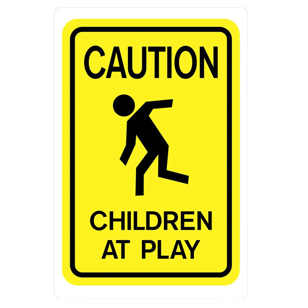 Minimalist Hillman Black Yellow Children At Play Sign 12 in. x 18 in. Premium