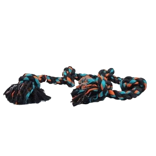 Outstanding Mammoth Flossy Chews Orange Blue Black 3-Knot Rope Tug 36 in. Powerful