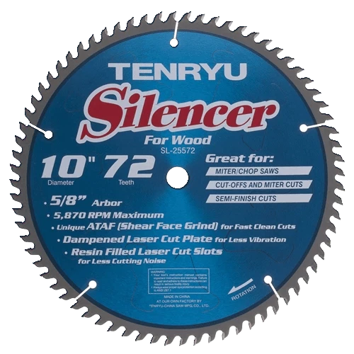 Genuine Tenryu 10 in. 72 Th. Silencer Wood Blade Natural