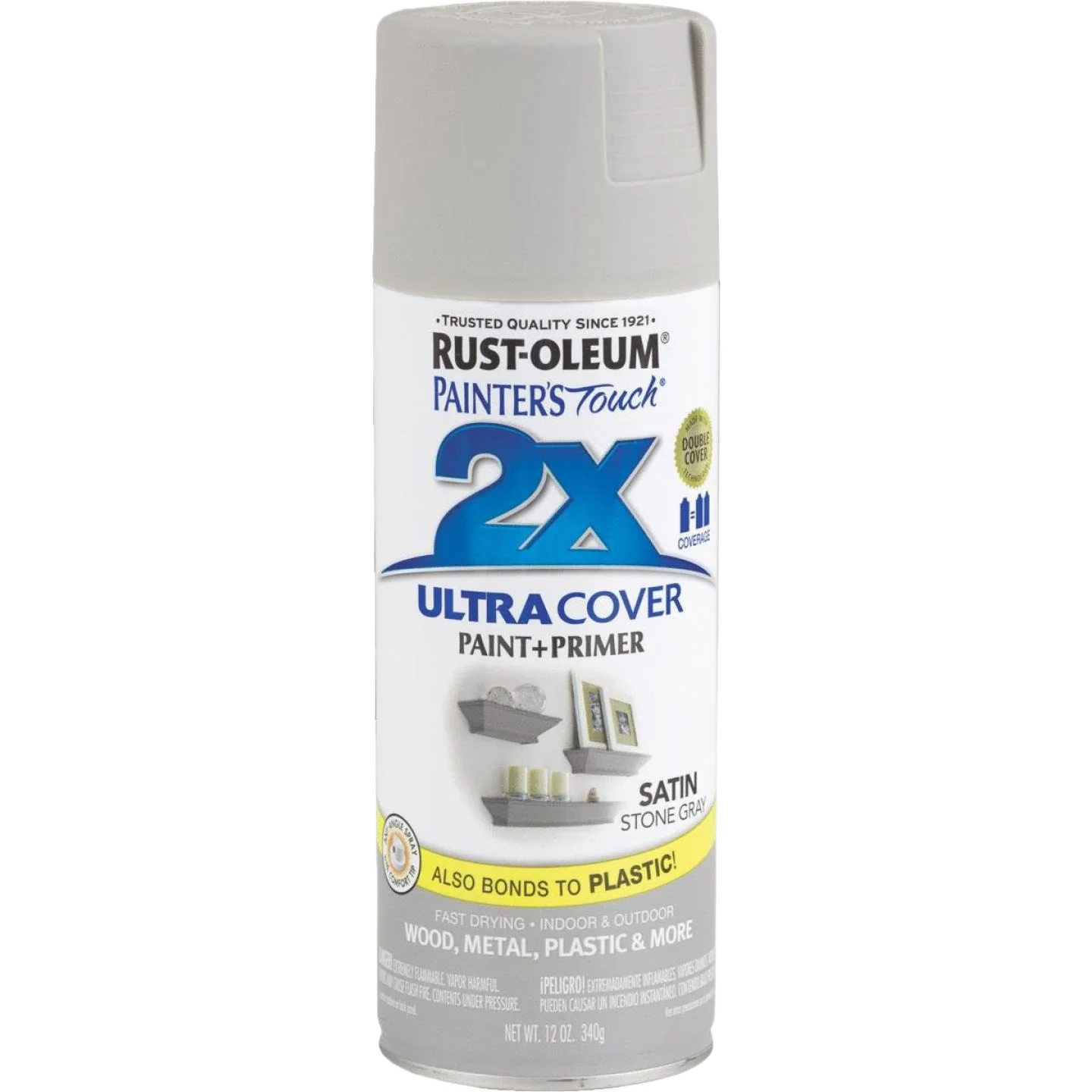 Refined Rust-Oleum Painters’ Touch 2X Stone Gray Satin Spray Paint Primer 12 oz. Modern