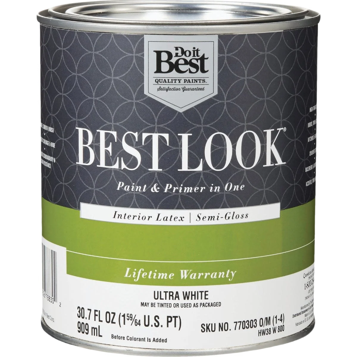 Flexible Look 1-qt. Ultra White Interior Latex Semi-Gloss Paint Primer In One Green
