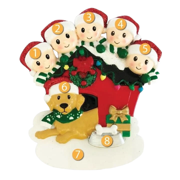 Superior PolarX Personalized Family of 5 with Dog Ornament Premium Material